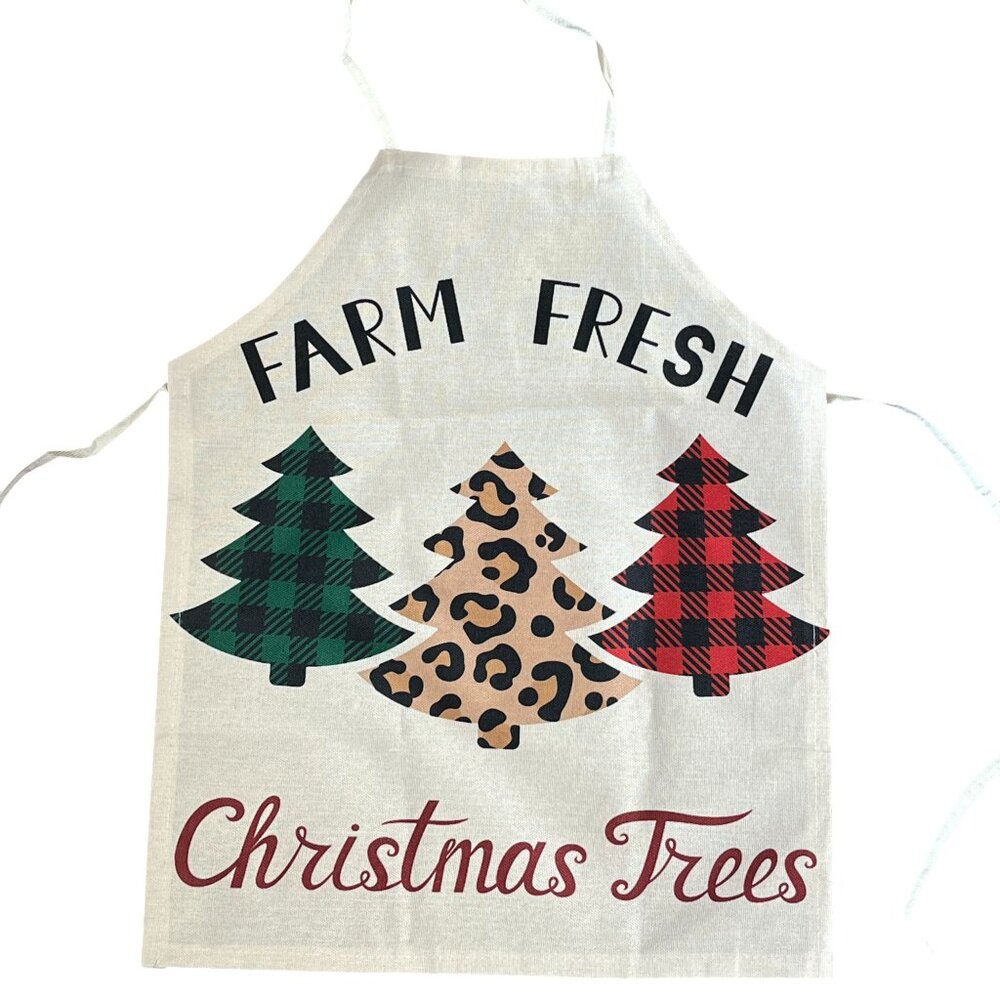 Merry Christmas Linen Blend Full Apron Farm Fresh Christmas Trees NEW